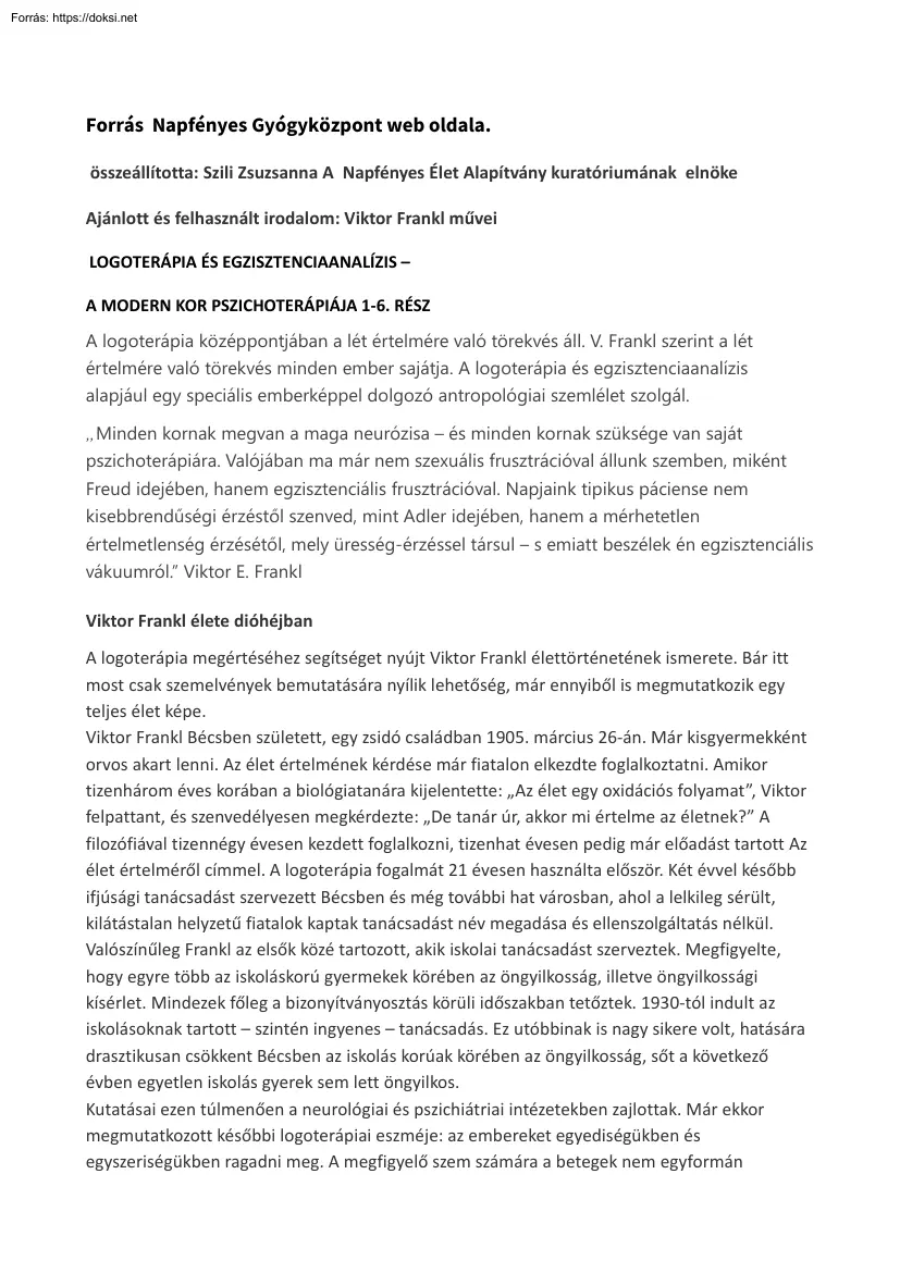 Szili Zsuzsanna - Logoterápia és egzisztenciaanalízis