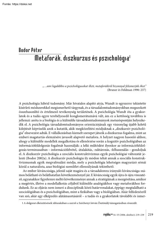 Bodor Péter - Metaforák, diszkurzus és pszichológia