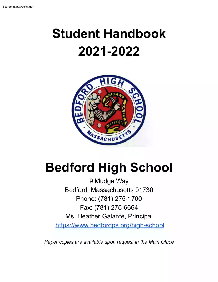 Bedford High School, Student Handbook