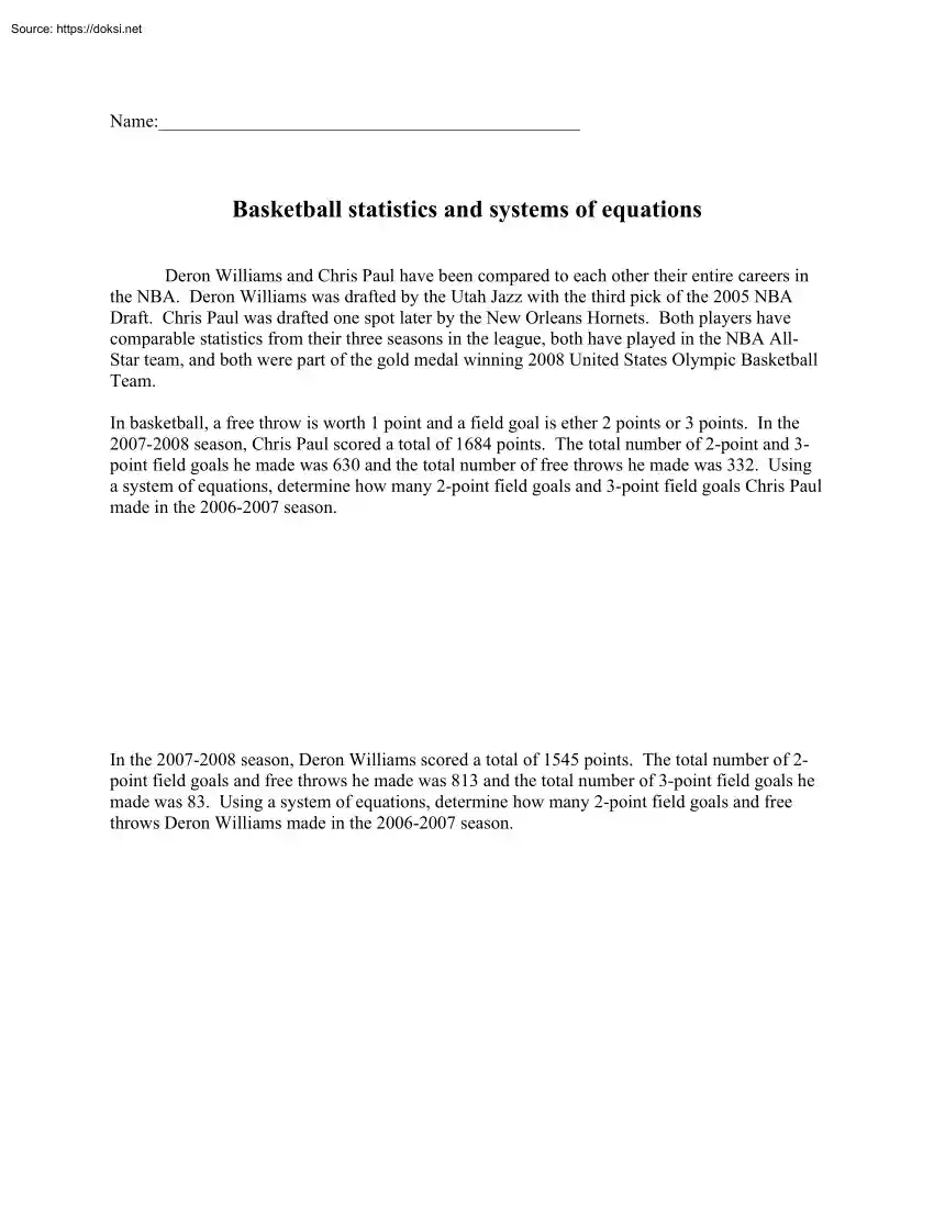 Basketball Statistics and Systems of Equations