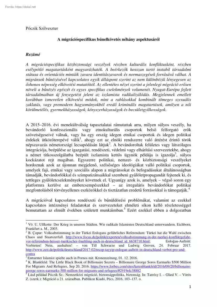 Póczik Szilveszter - A migrációspecifikus bűnelkövetés néhány aspektusáról