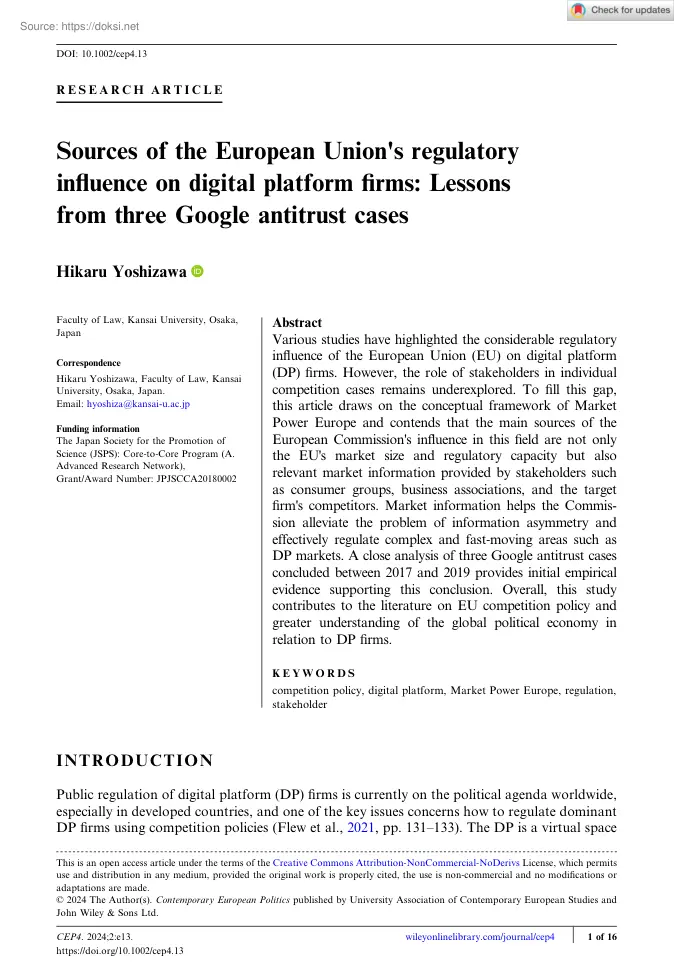 Hikaru Yoshizawa - Sources of the European Unions regulatory influence on digital platform firms