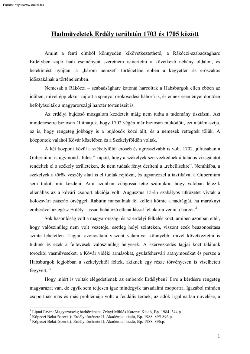 Hadműveletek Erdély területén 1703 és 1705 között