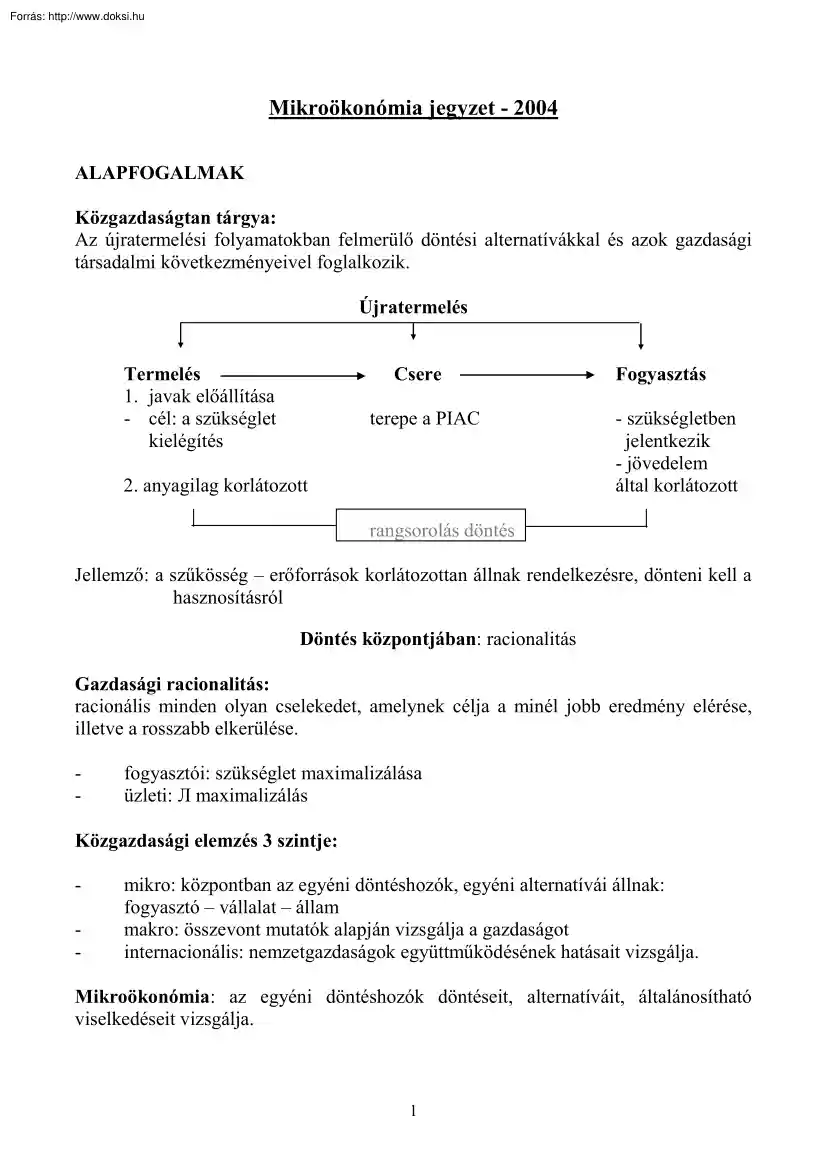 Mikroökonómia jegyzet, 2004