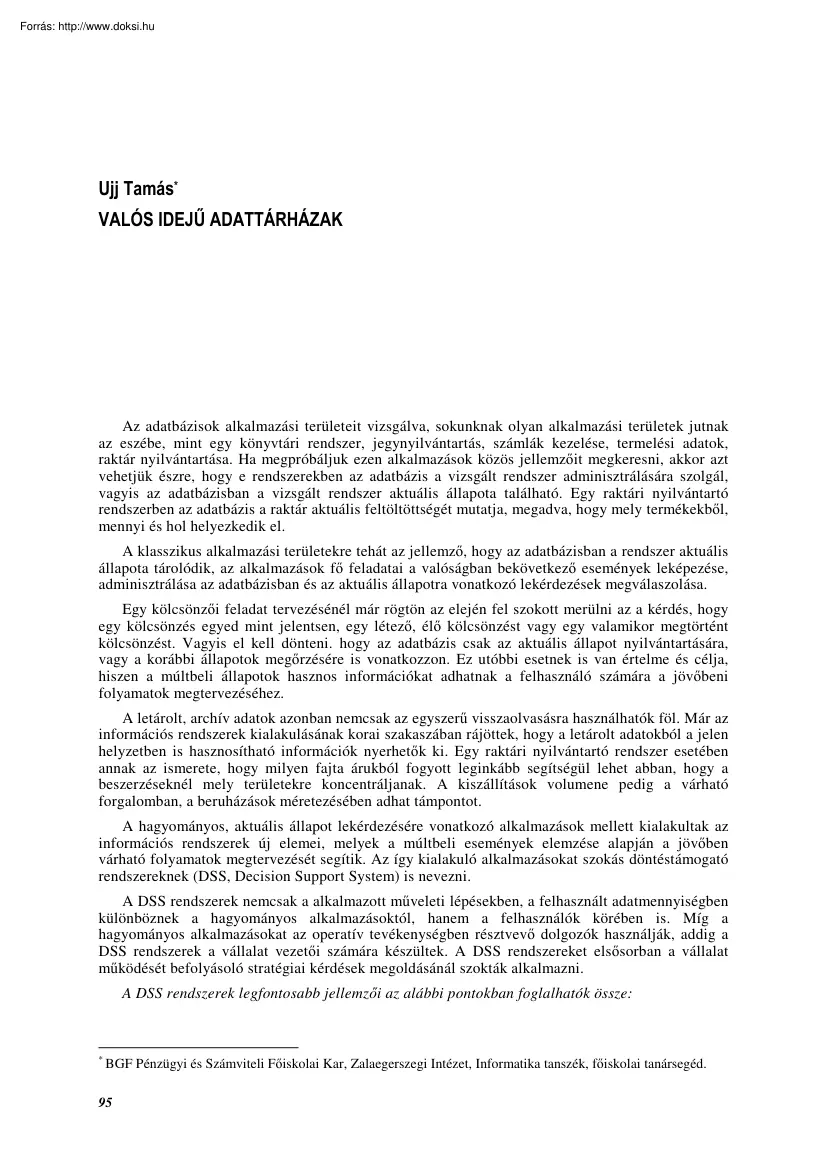 Ujj Tamás - Valós idejű adattárházak