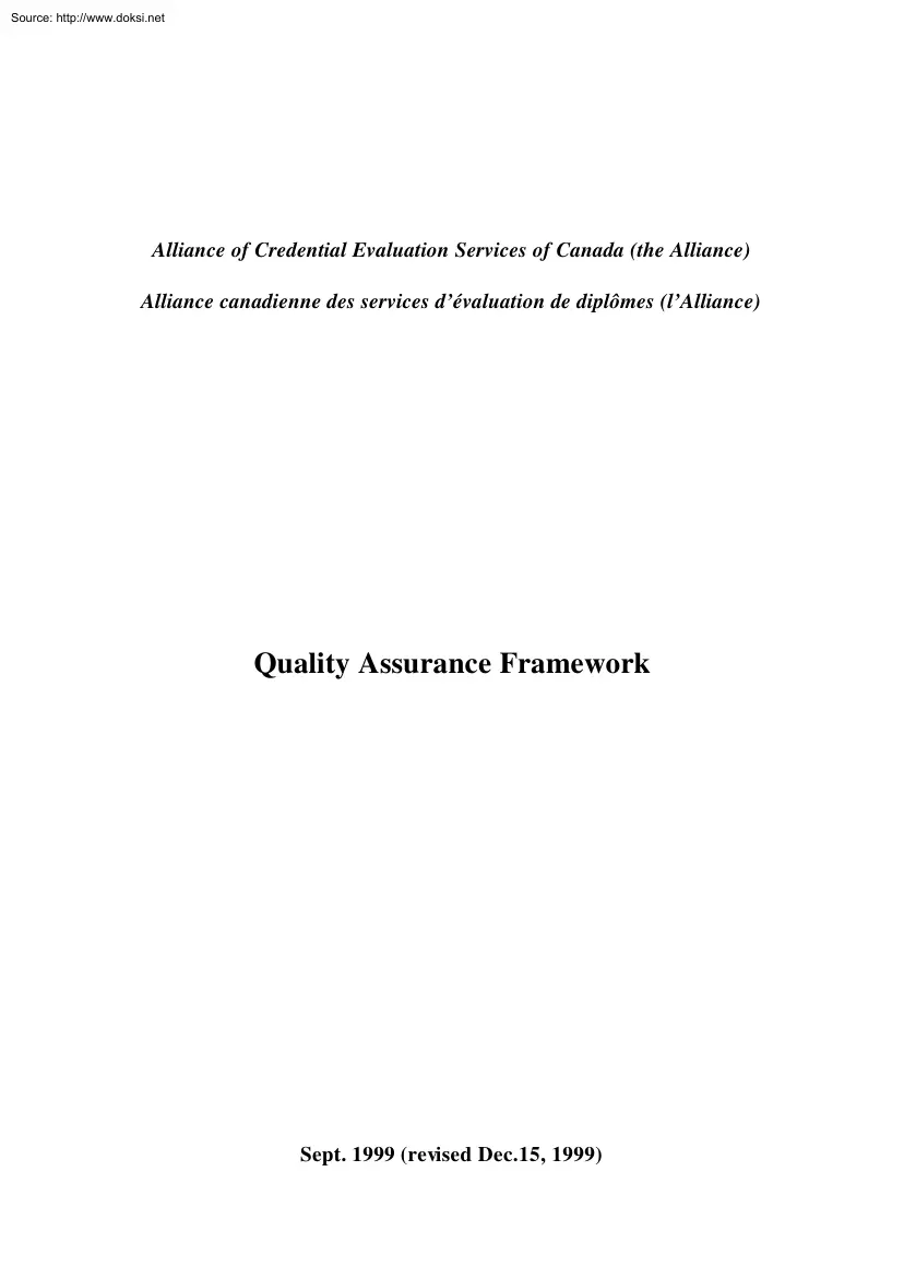 Quality Assurance Framework