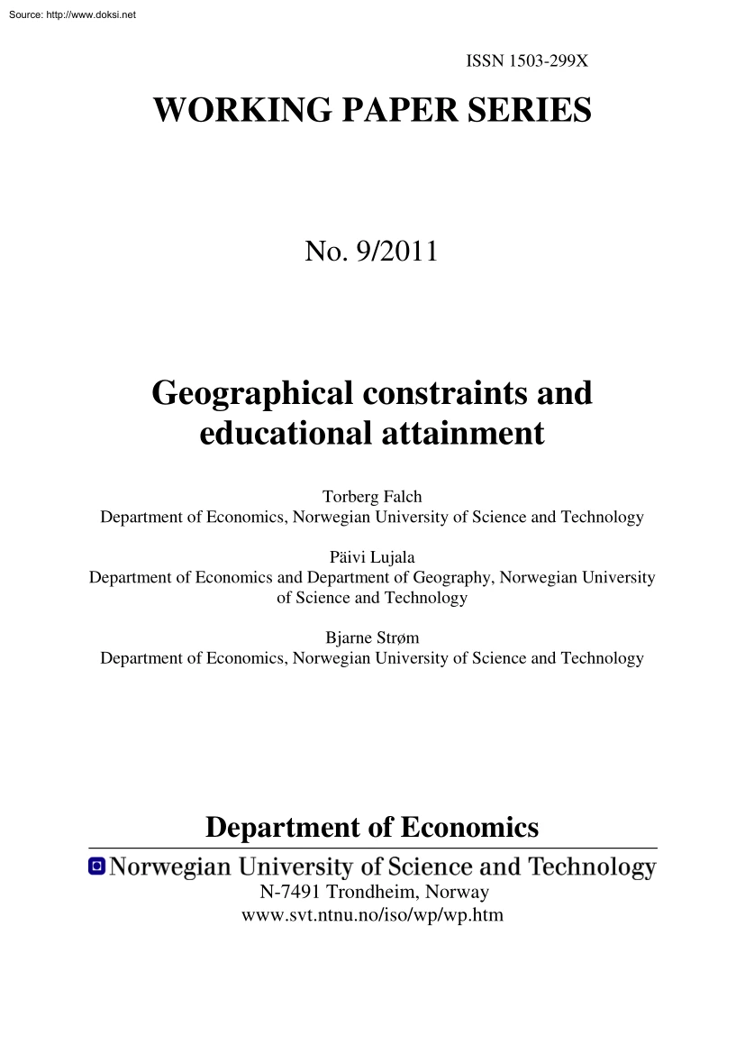Falch-Lujala-Strom - Geographical Constraints and Educational Attainment