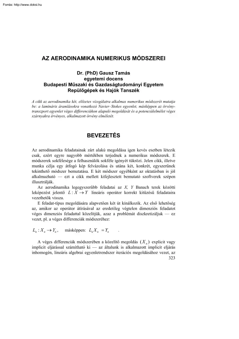 Dr. Gausz Tamás - Az aerodinamika numerikus módszerei