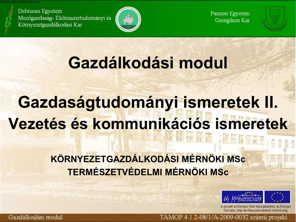 Gazdaságtudományi ismeretek II. -Vezetés és kommunikációs ismeretek