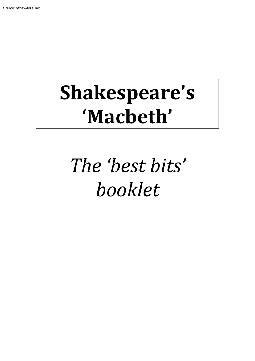 Shakespeare Macbeth, The Best Bits Booklet