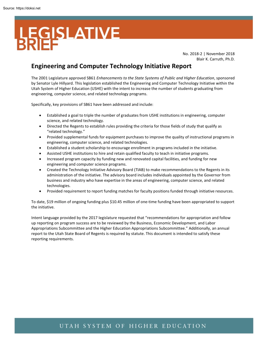 Engineering and Computer Technology Initiative Report