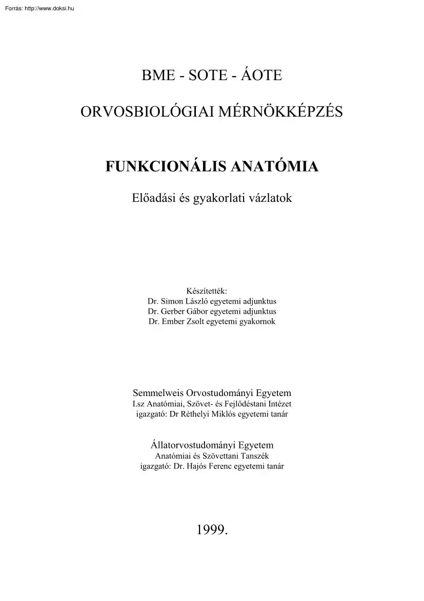 Funkcionális anatómia előadásjegyzet, 1999
