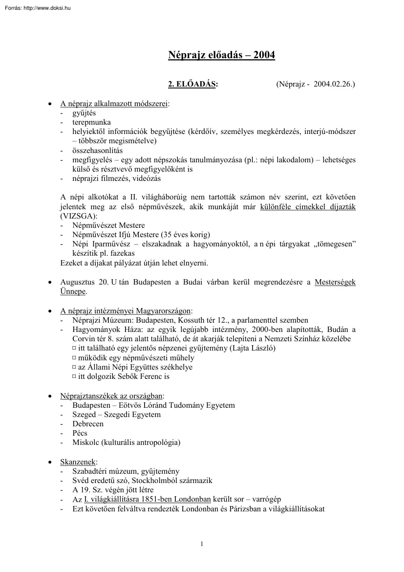 Néprajz előadás, 2004