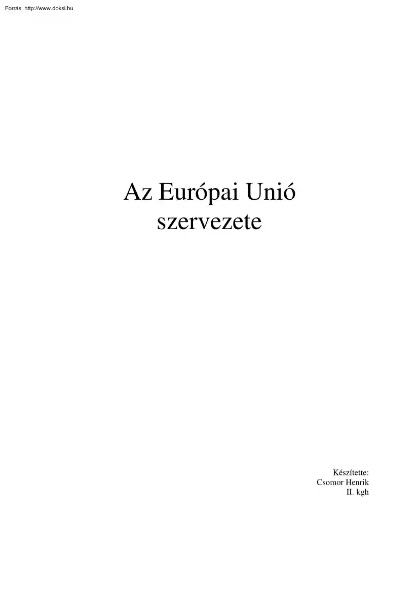 Csomor Henrik - Az Európai Unió szervezete
