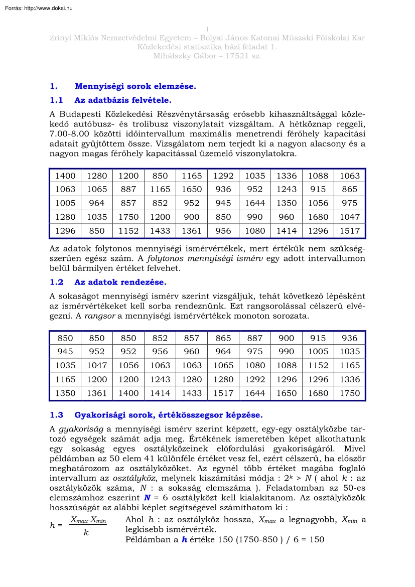 Mihálszky Gábor - Statisztika házi feladat és megoldás
