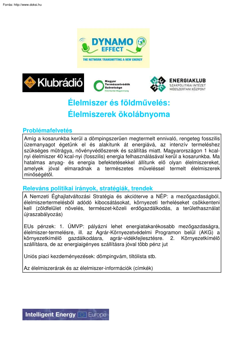 Élelmiszerek és földművelés, élelmiszerek ökolábnyoma