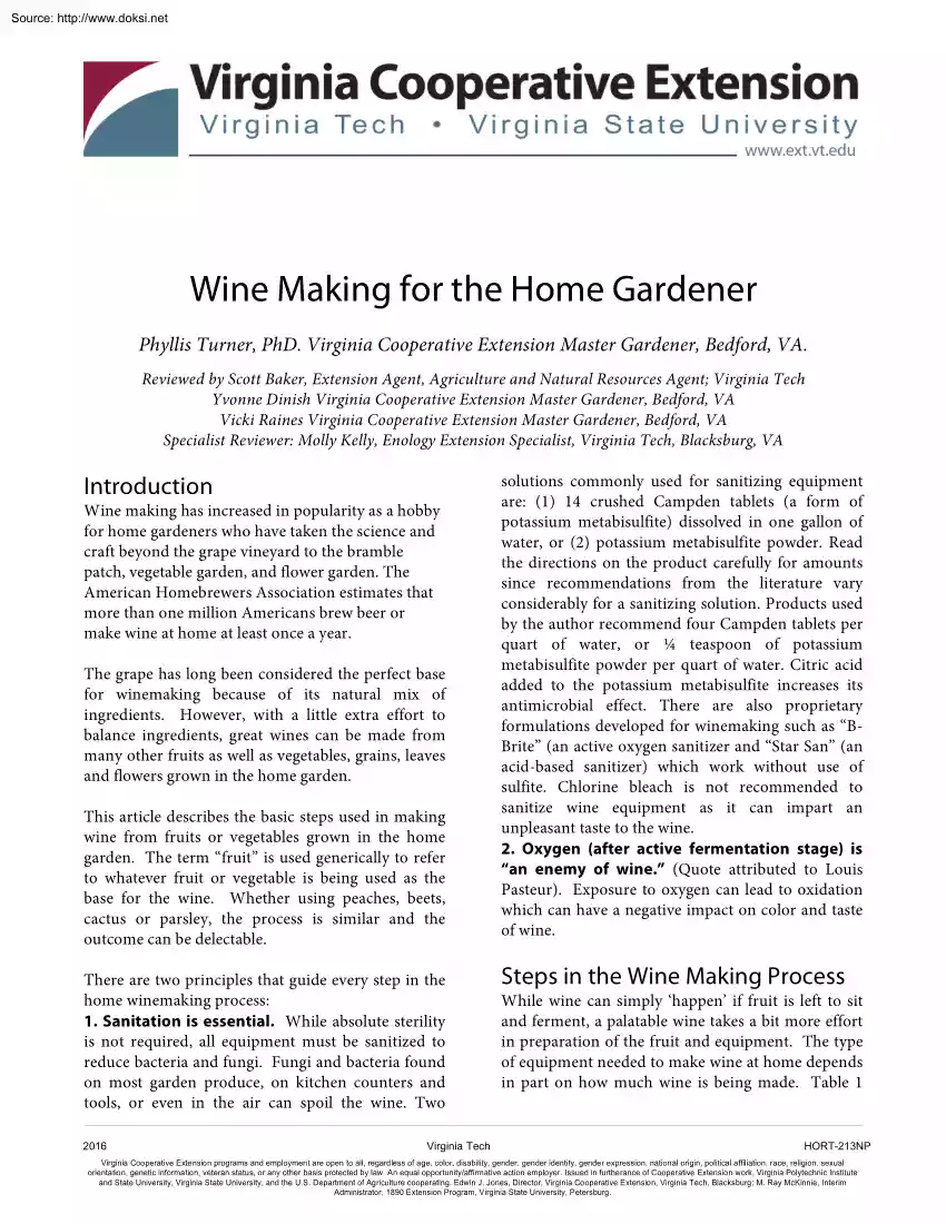 Phyllis Turner - Wine Making for the Home Gardener