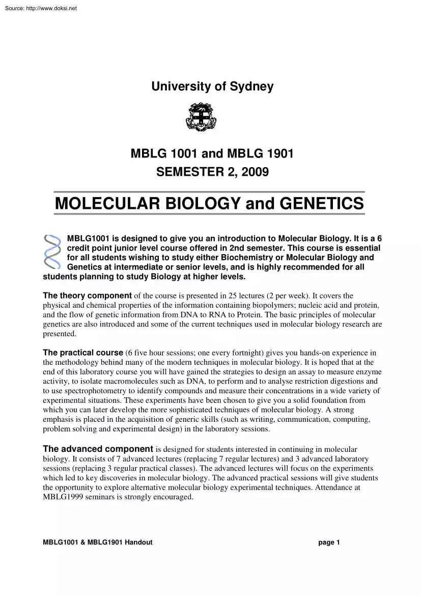 Molecular Biology and Genetics