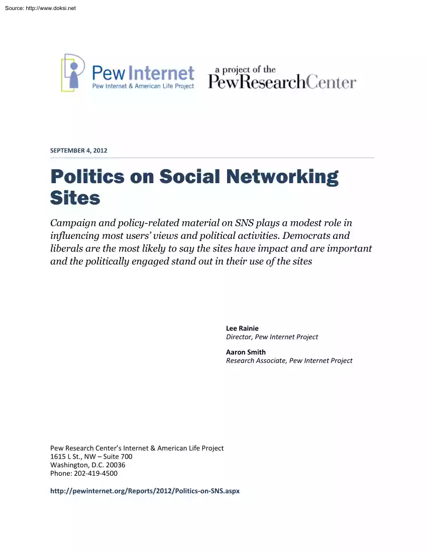 Rainie-Smith - Politics on Social Networking Sites