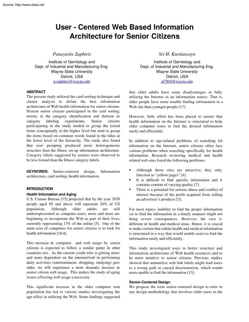 Zaphiris-Kurniawayn - User-Centered Web Based Information Architecture for Senior Citizens