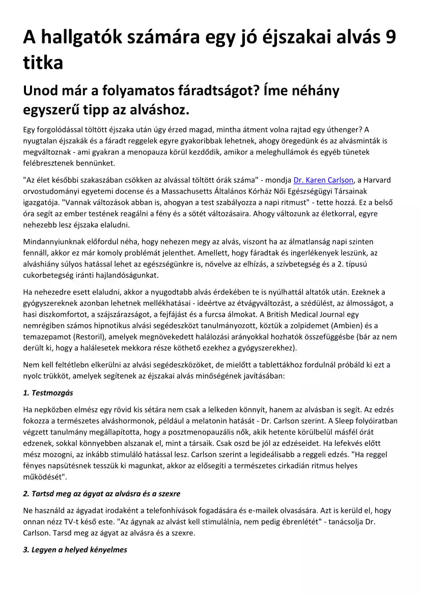Hallgatók számára egy jó éjszakai alvás 9 titka (x)