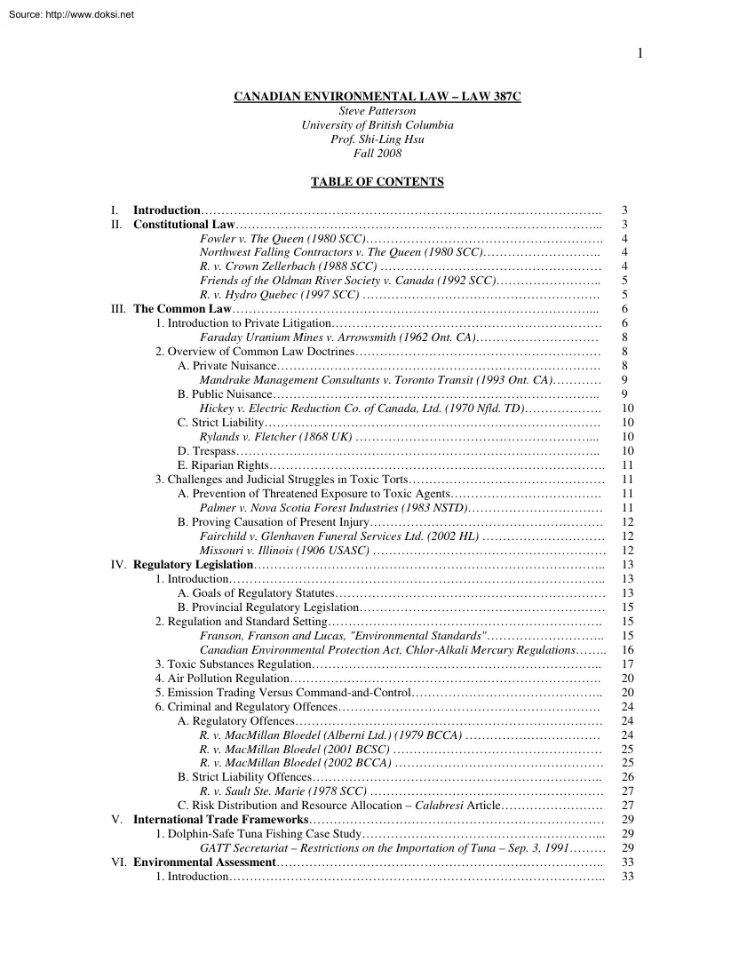 Steve Patterson - Canadian Environmental Law, Law387C