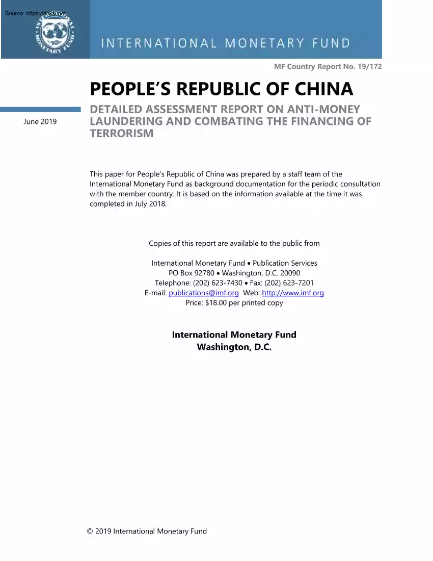 Peoples Republic of China, Detailed Assessment Report on Anti-money Laundering and Combating the Financing of Terrorism
