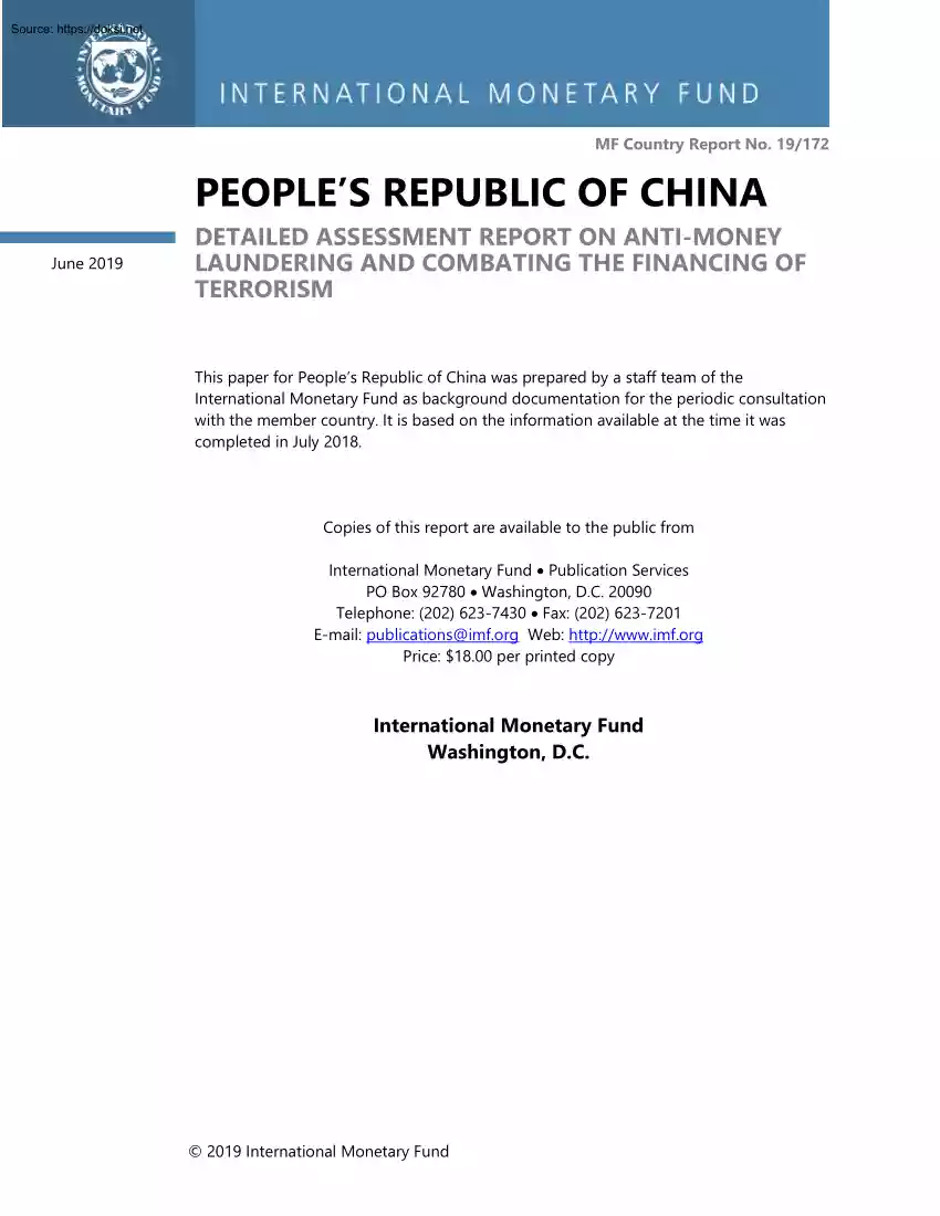 Peoples Republic of China, Detailed Assessment Report on Anti-money Laundering and Combating the