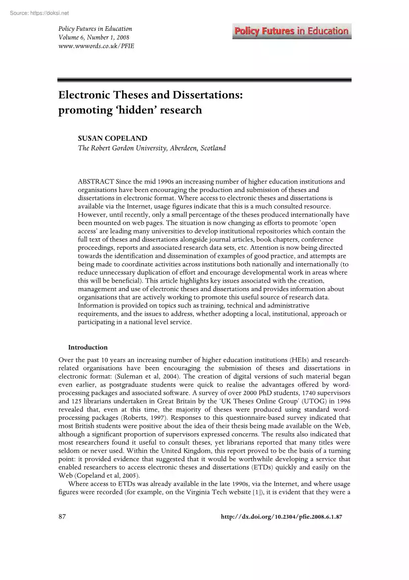 Susan Copeland - Electronic Theses and Dissertations, promoting hidden research