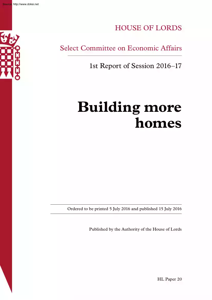 Select Committee on Economic Affairs, Building more homes