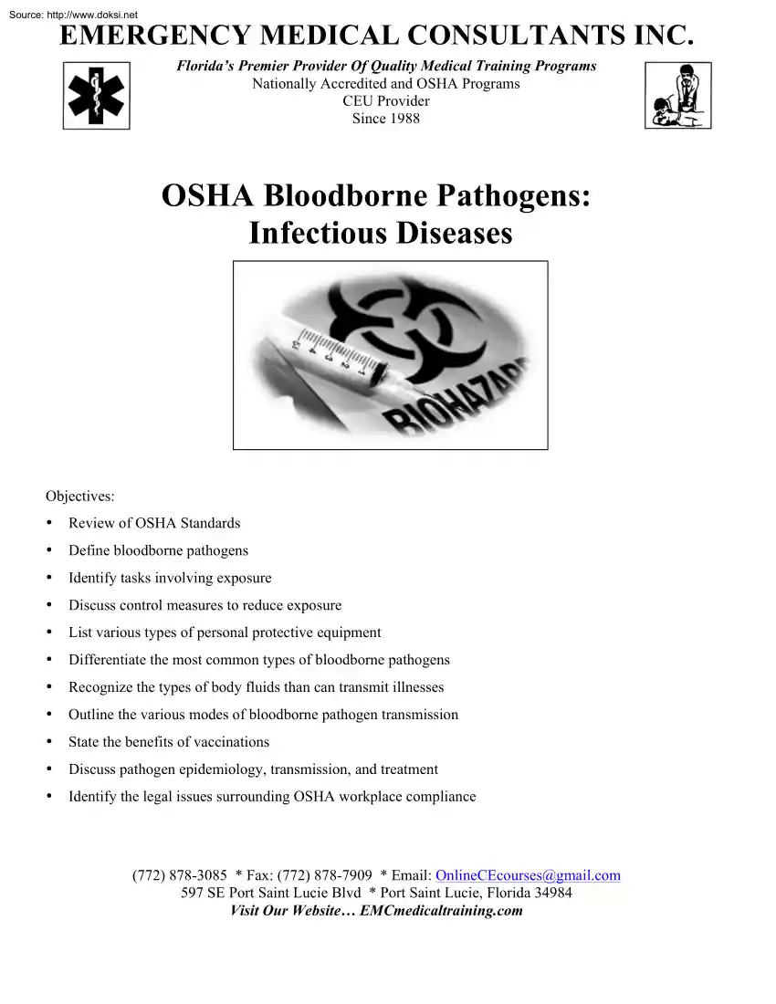 OSHA Bloodborne Pathogens, Infectious Diseases