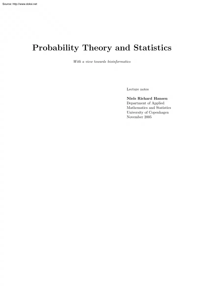 Niels Richard Hansen - Probability Theory and Statistics