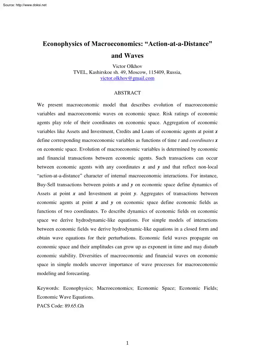 Victor Olkhov - Econophysics of Macroeconomics, Action at a Distance