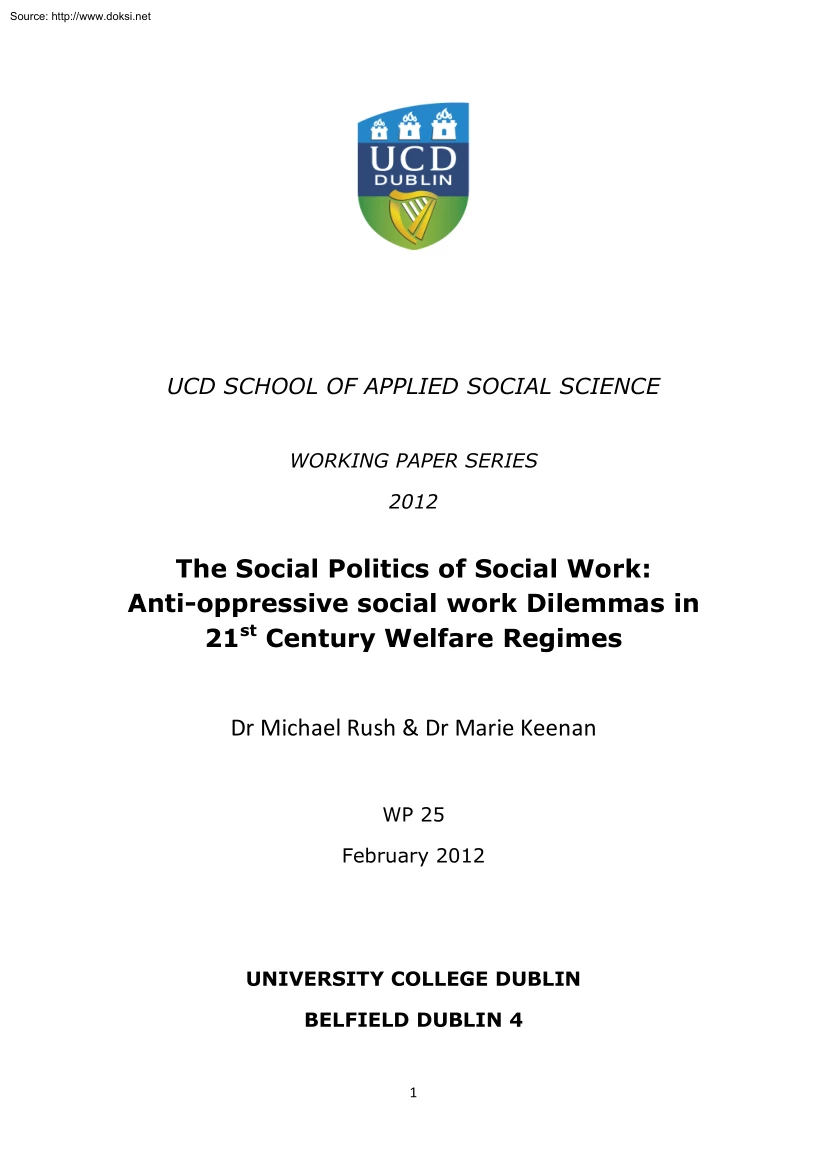 Rush-Keenan - The Social Politics of Social Work, Anti Oppressive Social Work Dilemmas in 21st Century Welfare Regimes