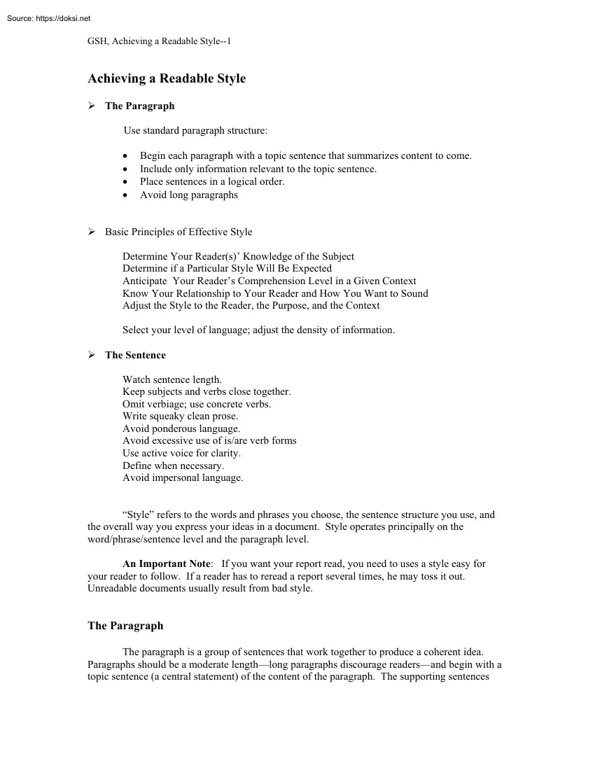 Achieving a Readable Style