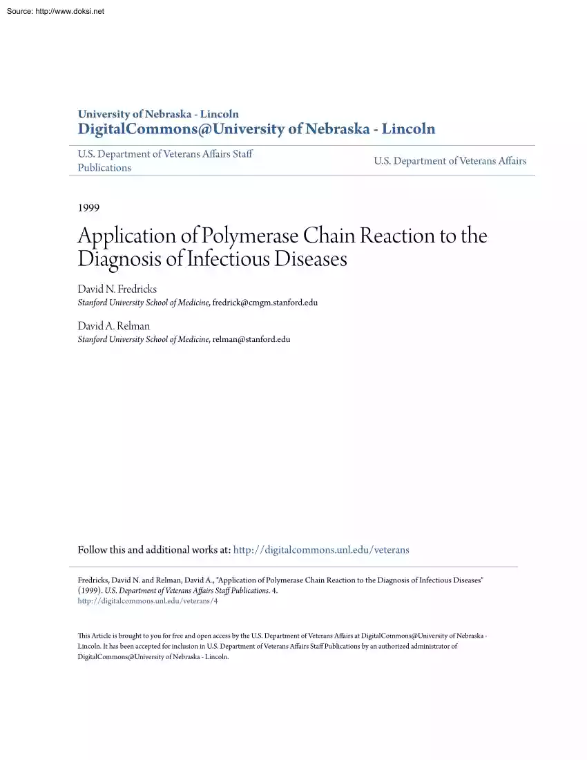 Application of Polymerase Chain Reaction to the Diagnosis of Infectious Diseases