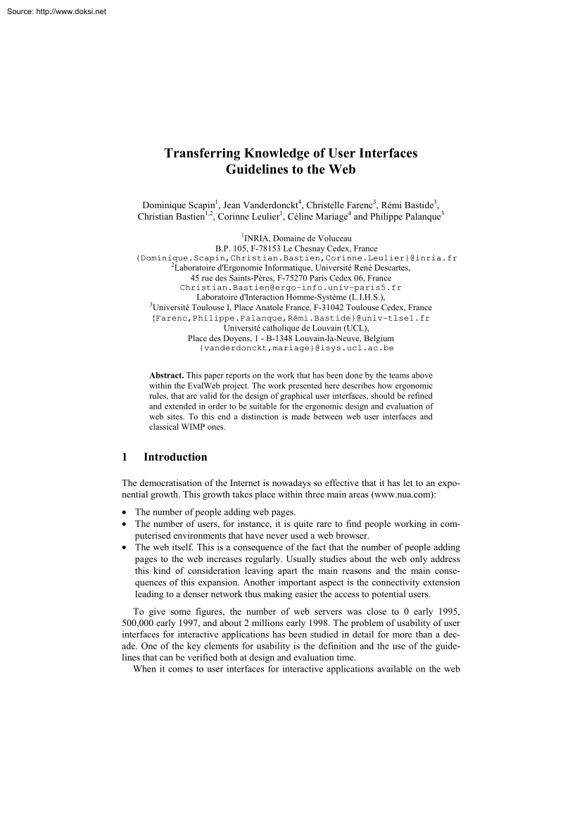 Scapin-Vanderdonckt-Farenc - Transferring Knowledge of User Interfaces Guidelines to the Web