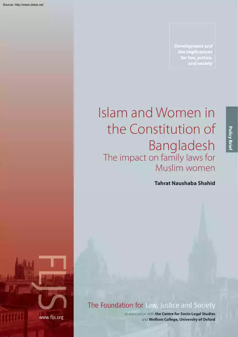 Tahrat Naushaba Shahid - Islam and Women in the Constitution of Bangladesh, The impact on family laws for Muslim women