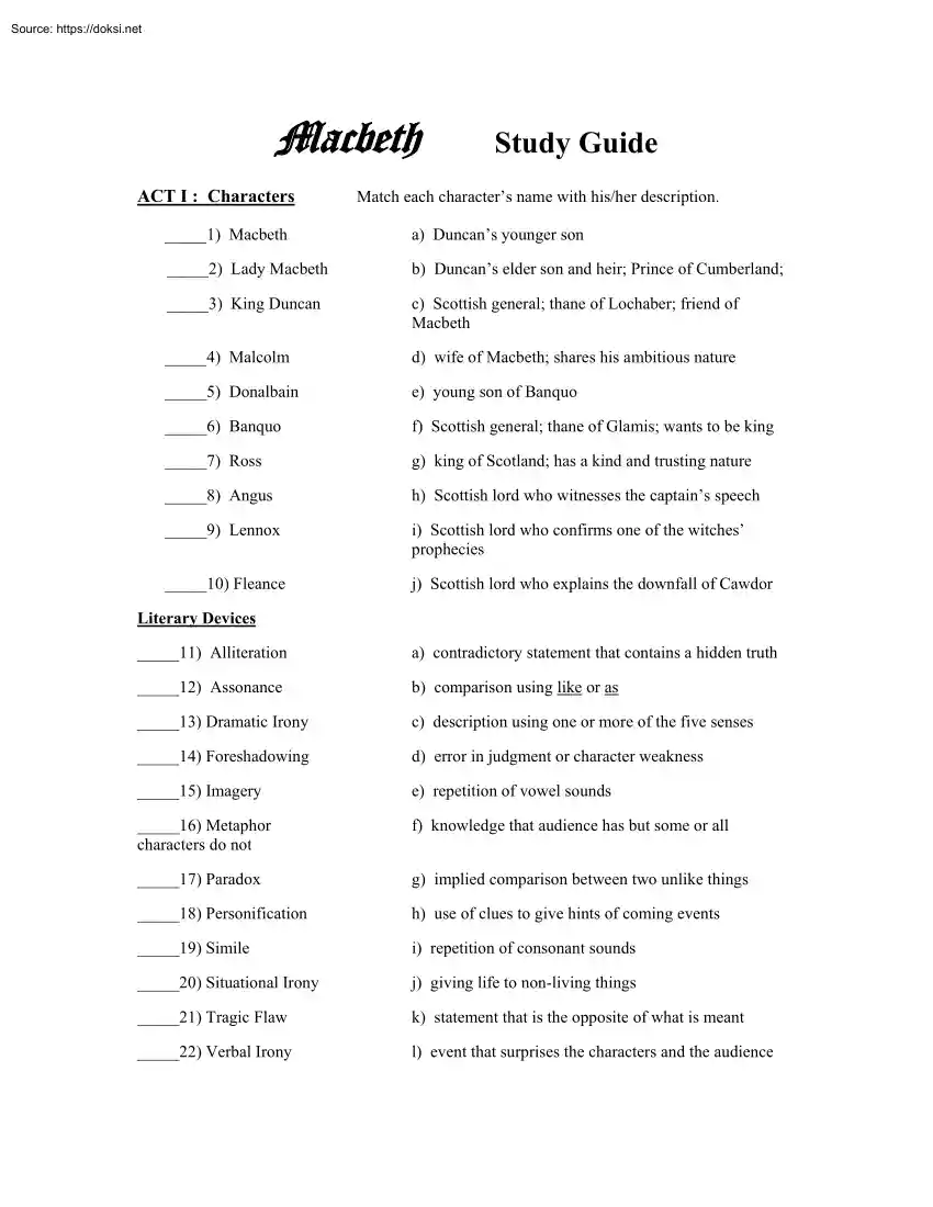 Macbeth Study Guide