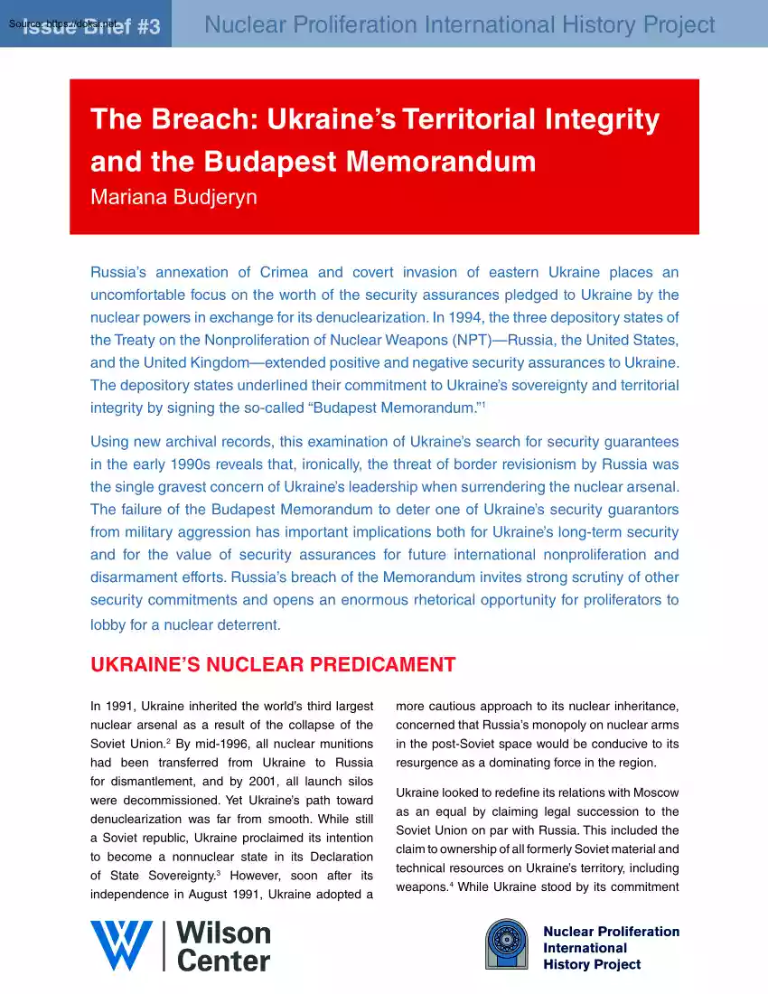 Mariana Budjeryn - The Breach, Ukraine’s Territorial Integrity and the Budapest Memorandum