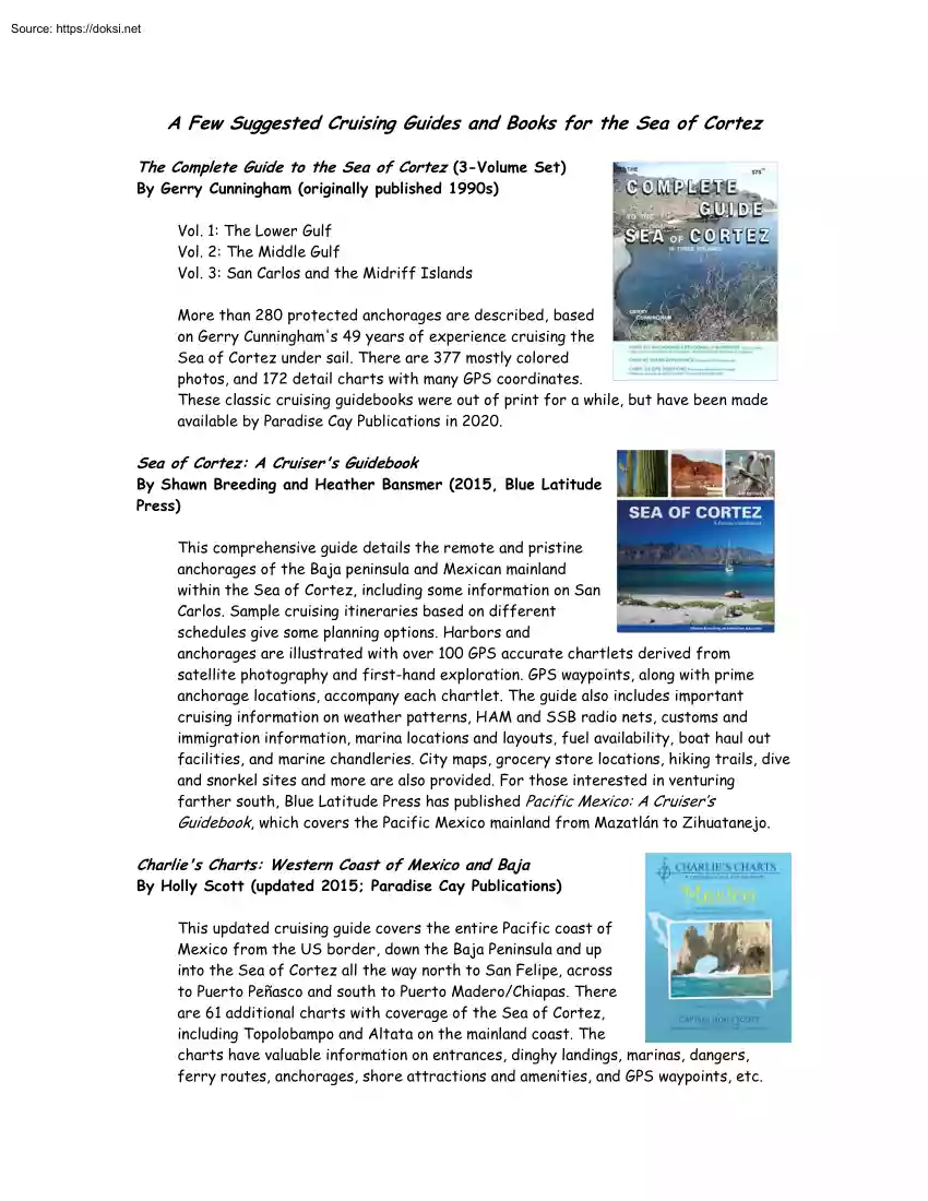 A Few Suggested Cruising Guides and Books for the Sea of Cortez