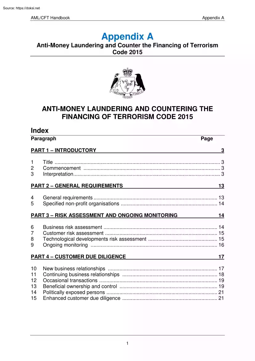 Antimoney Laundering and Countering the Financing of Terrorism Code