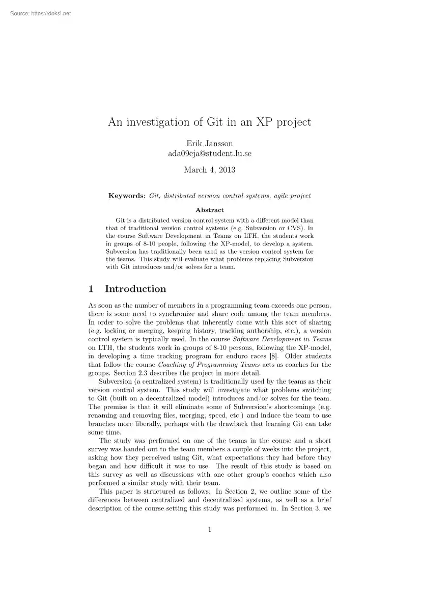 Erik Jansson - An investigation of Git in an XP project