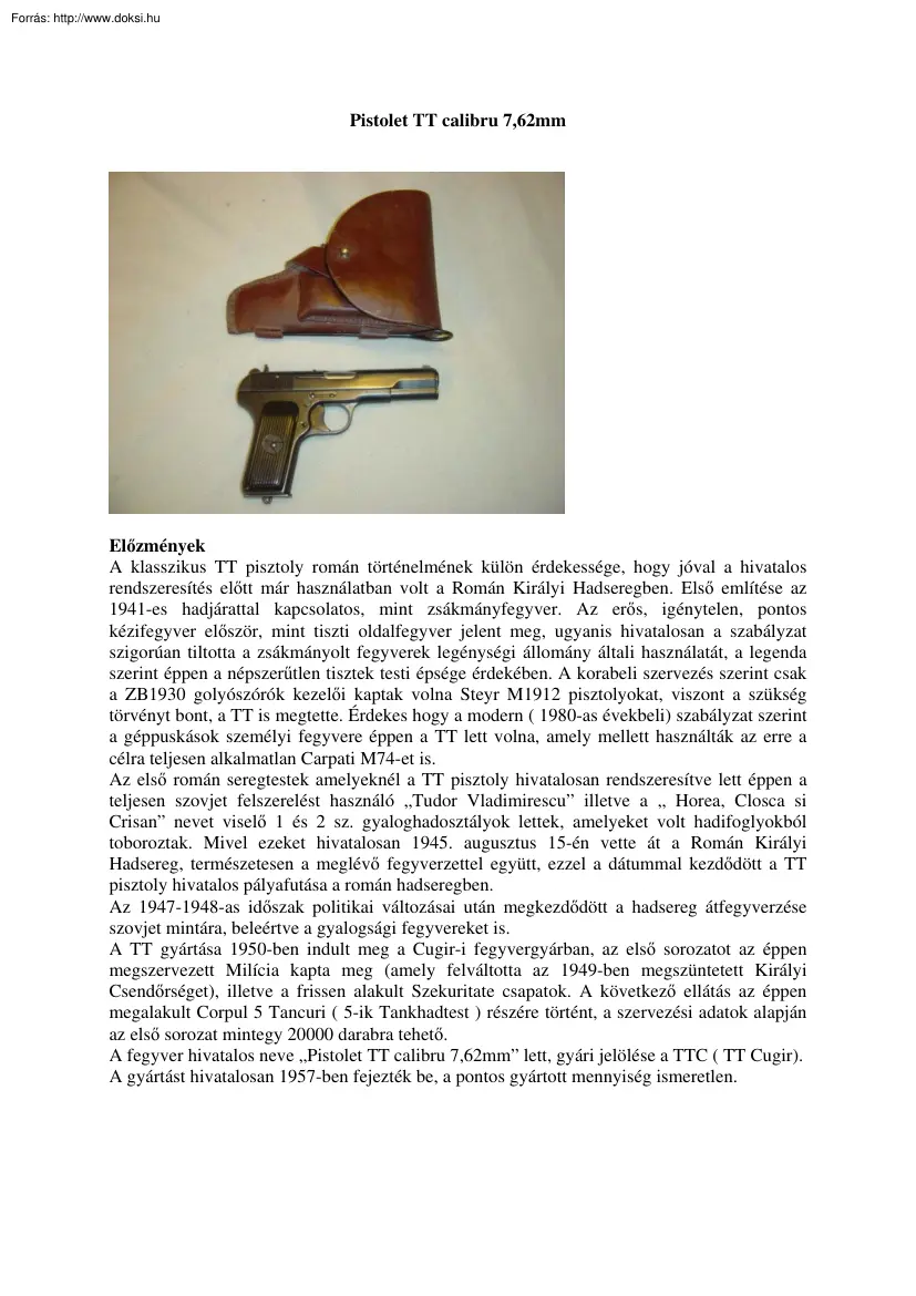 TT pisztoly, Pistolet TT calibru 7,62mm