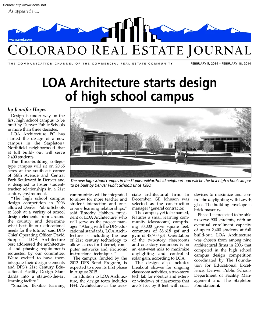 Jennifer Hayes - LOA Architecture Starts Design of High School Campus