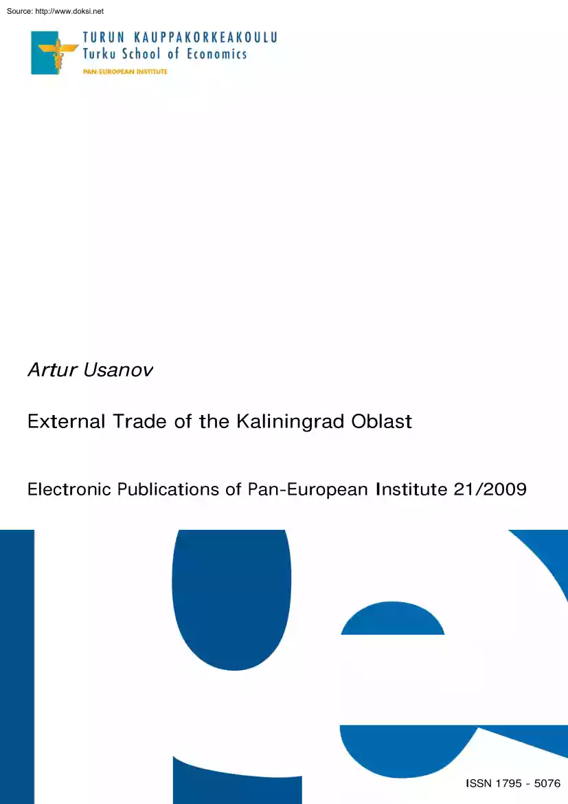 Artur Usanov - External Trade of the Kaliningrad Oblast