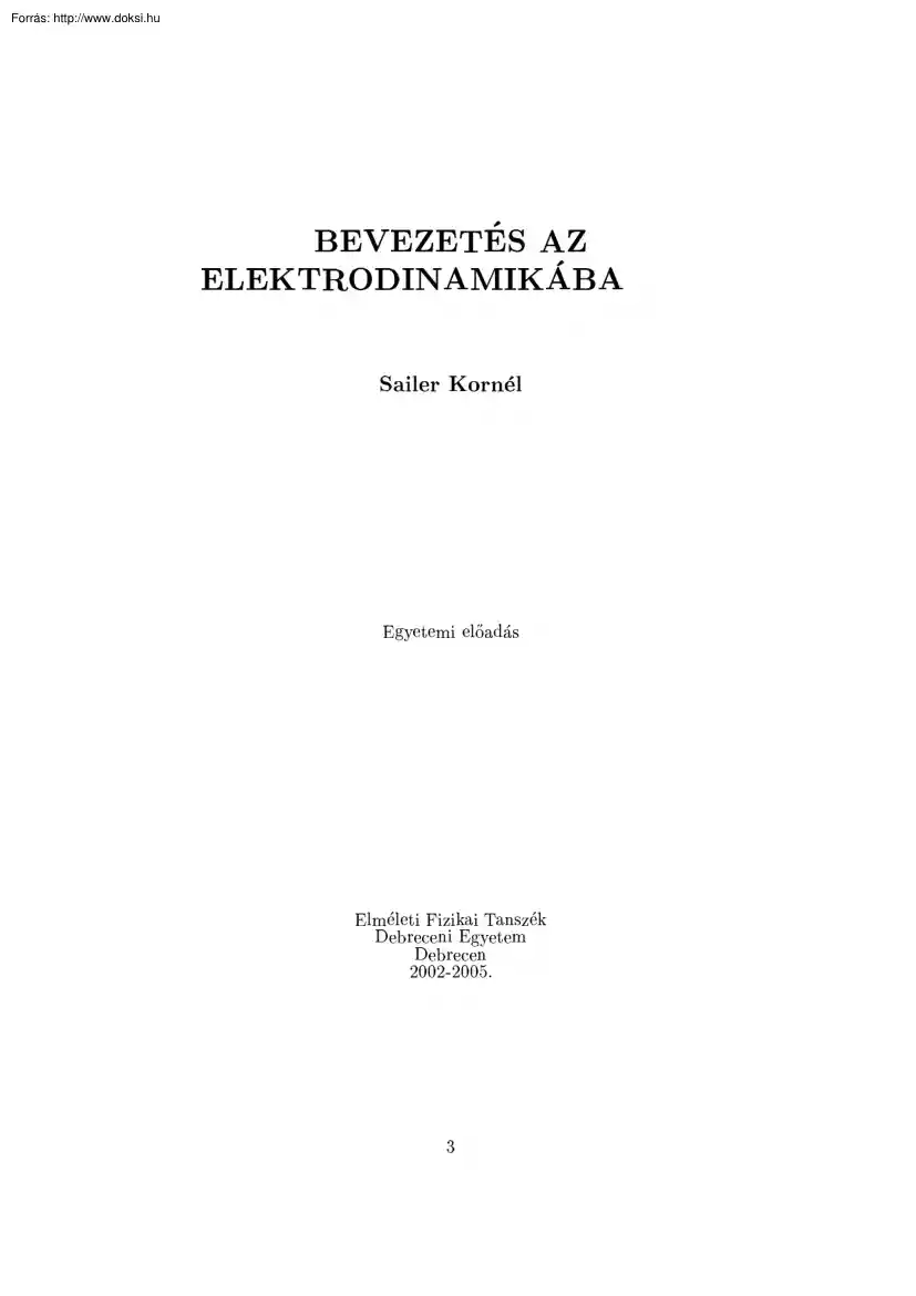 Sailer Ferenc - Bevezetés az elektrodinamikába