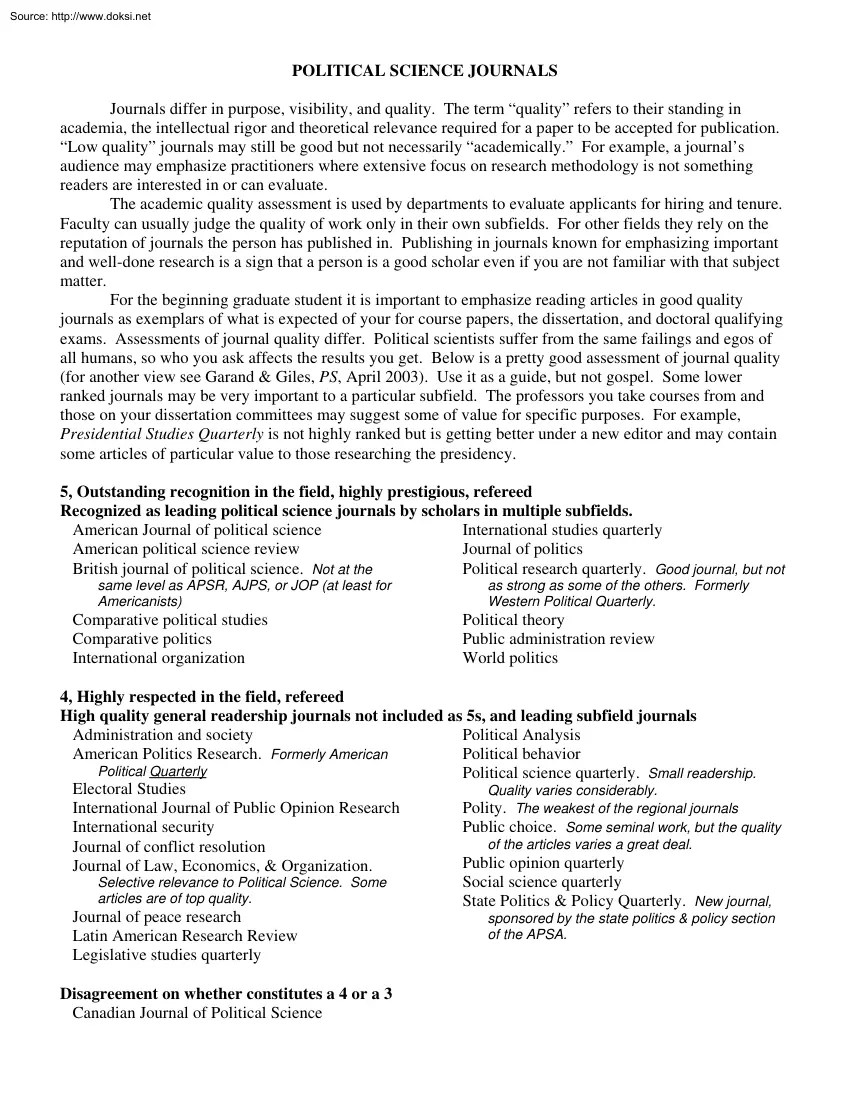 Political Science Journals