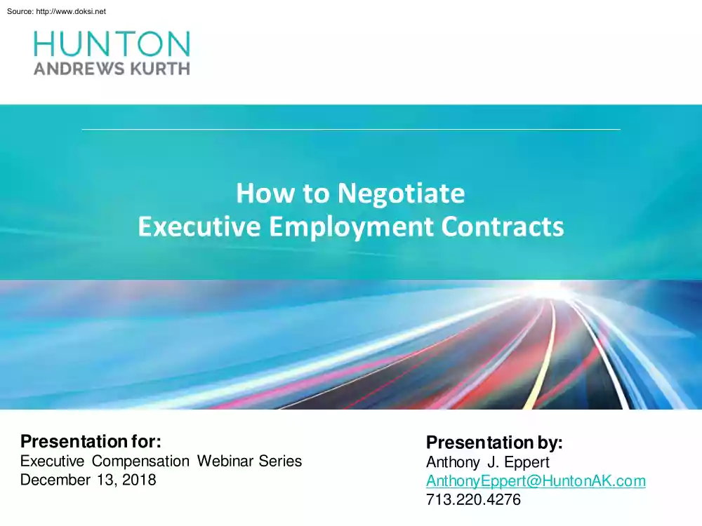 Anthony J. Eppert - How to Negotiate Executive Employment Contracts