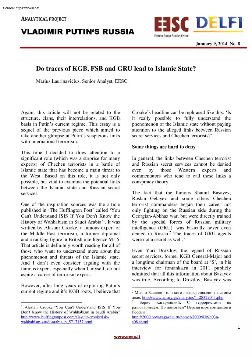 Marius Laurinavicius - Do Traces of KGB, FSB and GRU Lead to Islamic State